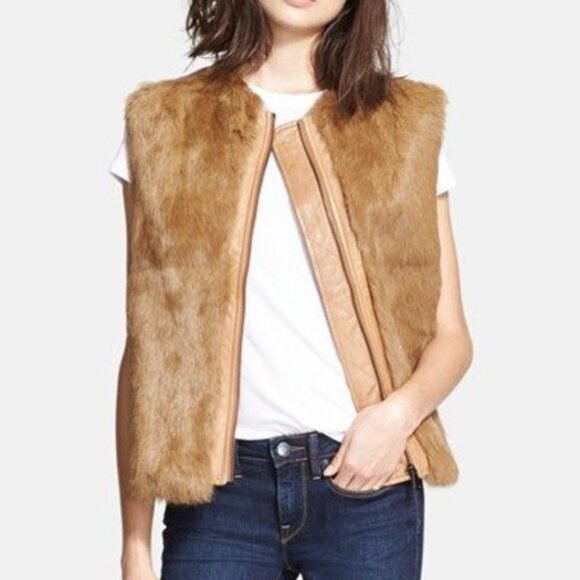 Rabbit Fur Vince Zip Vest Tan/Brown